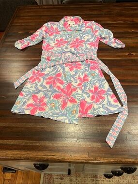 Lilly Pulitzer Pink & Blue Floral beachside haven dress romper medium
